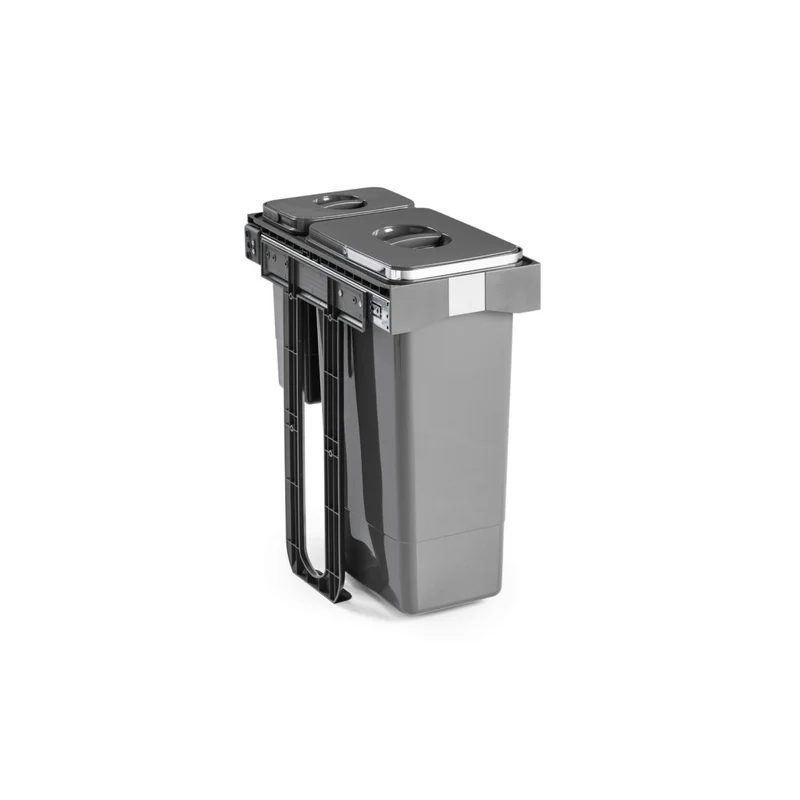 Poubelle sous évier pour meuble de 300mm- Composée de 2 seaux de 26L + 7L- Ouverture manuelle - Gris orion