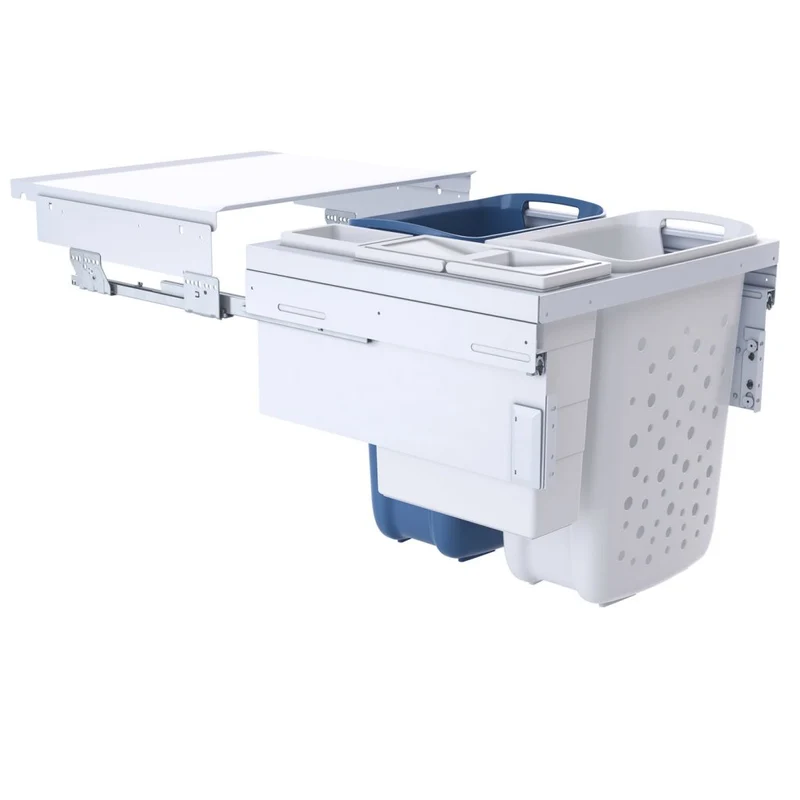 Paniers à linge coulissants 4 bacs 80 L pour meuble de 600 mm, blanc